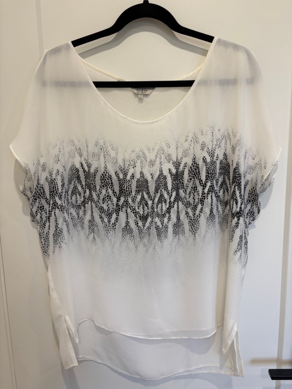 Guess White Sheer Tunic with Black Ombre Print